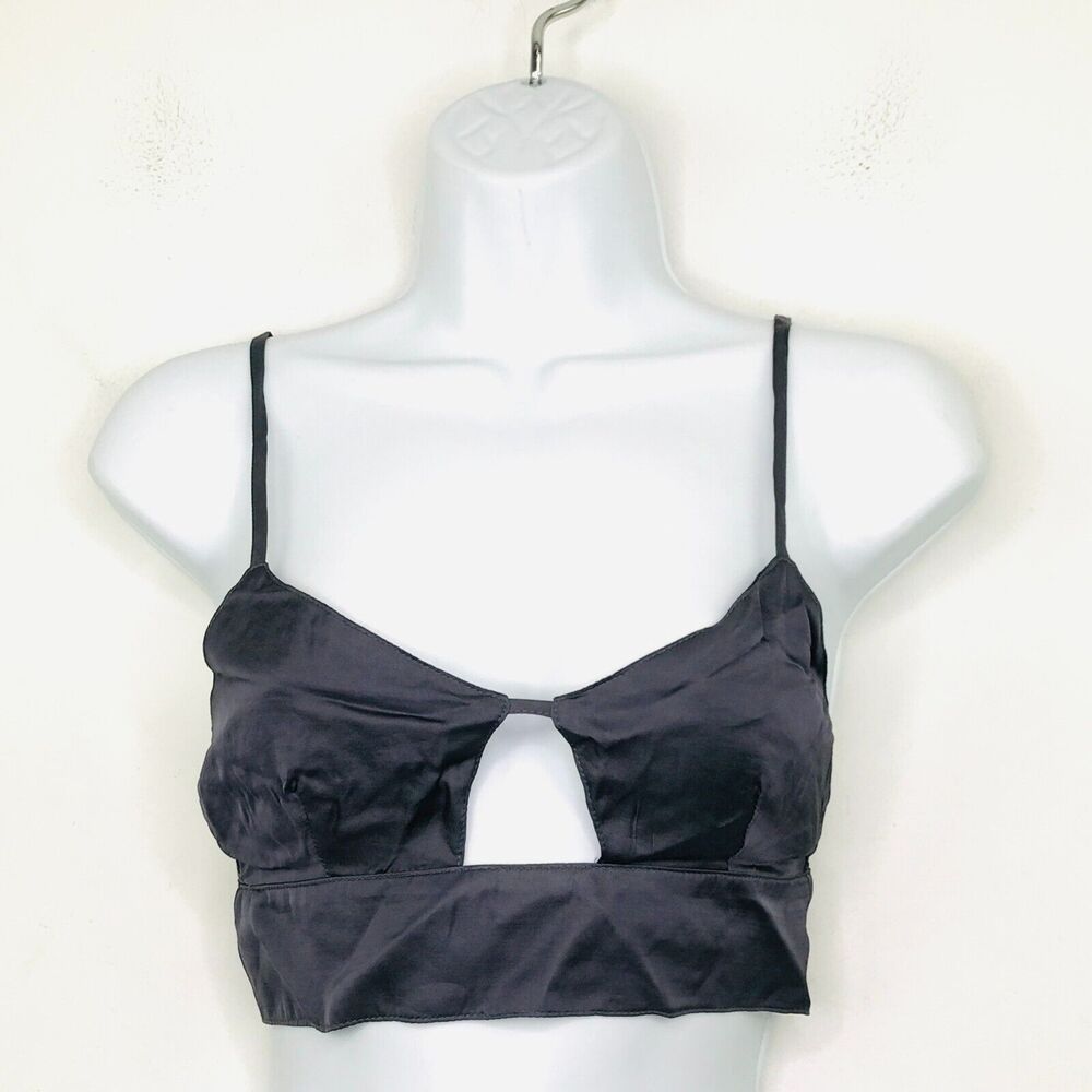 Olivaceous Women's Small Bralette Gray Satin Keyhole Wireless Unpadded NWT BD22
